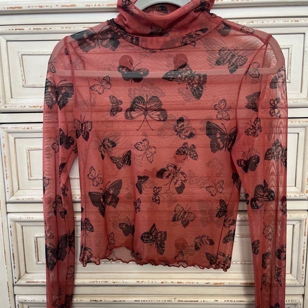 Altar'd State Red Sheer Fitted Blouse